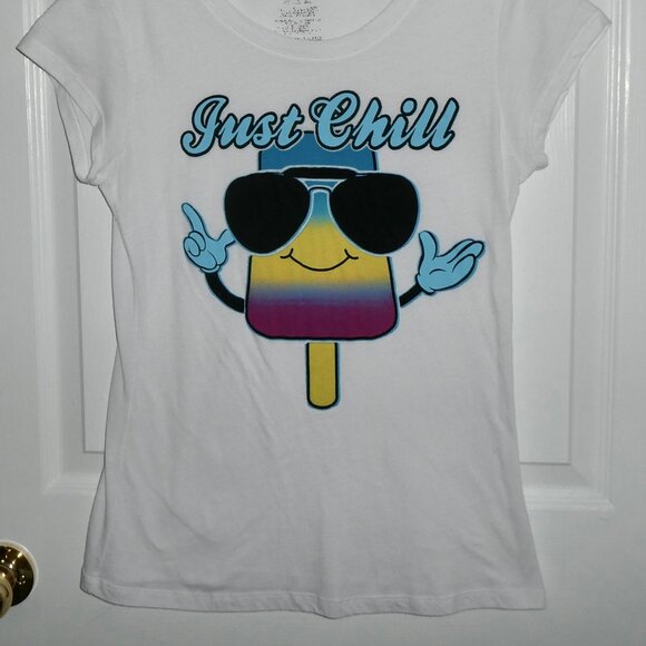 VINTAGE OLDER SO CUTE SMILY POPSICLE W/SHADES "JUST CHILL" SHORT SLEEVE SHIRT JR - Picture 2 of 2